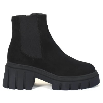 Bottine Chelsea Femme Suède Noir Semelle Crantée Plateforme noir Boots Réf AB-393-3-DN Bottine Chelsea Femme Suède Noir Semelle Crantée Plateforme noir Boots Réf AB-393-3-DN