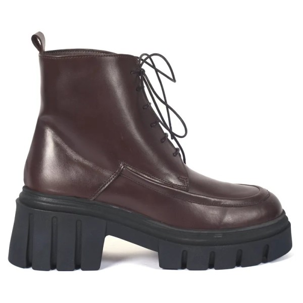 BOTTINE FEMME CUIR MARRON À LACETS