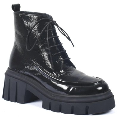 Bottine Femme Combat Vernis Noir Lacets Plateforme Crantée Réf AB-393-5-VN Bottine Femme Combat Vernis Noir Lacets Plateforme Crantée Réf AB-393-5-VN