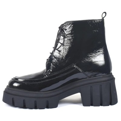 Bottine Femme Combat Vernis Noir Lacets Plateforme Crantée Réf AB-393-5-VN Bottine Femme Combat Vernis Noir Lacets Plateforme Crantée Réf AB-393-5-VN