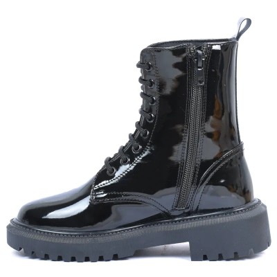 Boots fille noires vernies à lacets avec fermeture zippée et semelle crantée Boots fille noires vernies à lacets avec fermeture zippée et semelle crantée