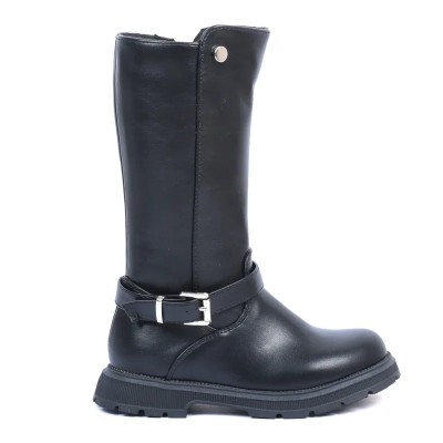 Boots fille Oscar Kids couleur noir avec boucle décorative et tige haute Boots fille Oscar Kids couleur noir avec boucle décorative et tige haute