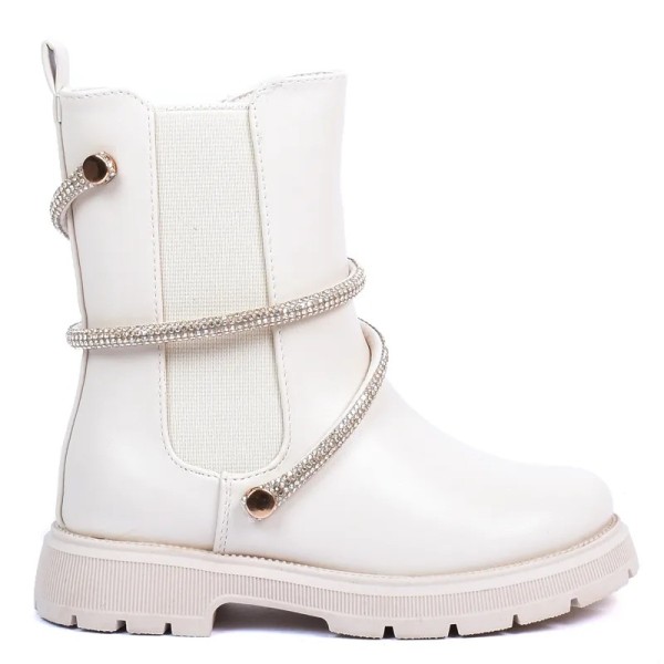 BOOTS FILLE BEIGES À BRIDE STRASS