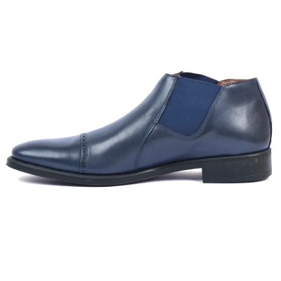 Boots homme classique en cuir bleu marine REDWOOD RW-9183-BM avec bride latérale élégante Boots homme classique en cuir bleu marine REDWOOD RW-9183-BM avec bride latérale élégante
