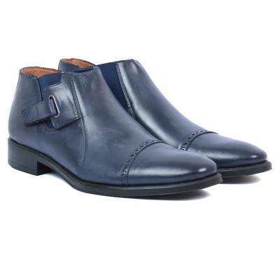 Boots homme classique en cuir bleu marine REDWOOD RW-9183-BM avec bride latérale élégante Boots homme classique en cuir bleu marine REDWOOD RW-9183-BM avec bride latérale élégante