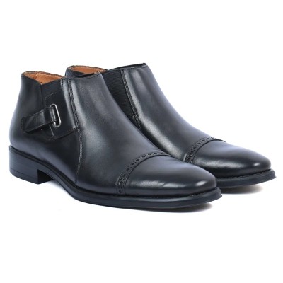 Boots homme classique en cuir noir REDWOOD RW-9183-N avec bride latérale élégante et bout perforé Boots homme classique en cuir noir REDWOOD RW-9183-N avec bride latérale élégante et bout perforé