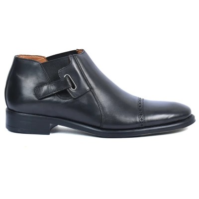 Boots homme classique en cuir noir REDWOOD RW-9183-N avec bride latérale élégante et bout perforé Boots homme classique en cuir noir REDWOOD RW-9183-N avec bride latérale élégante et bout perforé