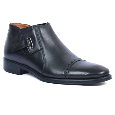 Boots homme classique en cuir noir REDWOOD RW-9183-N avec bride latérale élégante et bout perforé Boots homme classique en cuir noir REDWOOD RW-9183-N avec bride latérale élégante et bout perforé