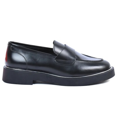Mocassin Penny Loafer femme Andrea Bruni 100% cuir noir foncé, semelle épaisse noire avec liseré argent. Réf. AB-360-4-N. Mocassin Penny Loafer femme Andrea Bruni 100% cuir noir foncé, semelle épaisse noire avec liseré argent. Réf. AB-360-4-N.