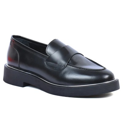 Mocassin Penny Loafer femme Andrea Bruni 100% cuir noir foncé, semelle épaisse noire avec liseré argent. Réf. AB-360-4-N. Mocassin Penny Loafer femme Andrea Bruni 100% cuir noir foncé, semelle épaisse noire avec liseré argent. Réf. AB-360-4-N.