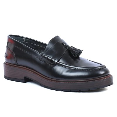 Mocassins femme en cuir noir ANDREA BRUNI AB-113-1-ABRAN avec semelle plateforme et pompons élégants Mocassins femme en cuir noir ANDREA BRUNI AB-113-1-ABRAN avec semelle plateforme et pompons élégants