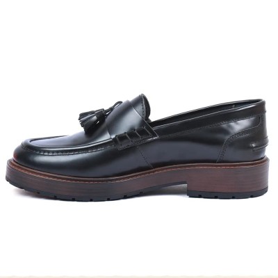 Mocassins femme en cuir noir ANDREA BRUNI AB-113-1-ABRAN avec semelle plateforme et pompons élégants Mocassins femme en cuir noir ANDREA BRUNI AB-113-1-ABRAN avec semelle plateforme et pompons élégants