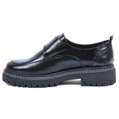 Mocassins femme en cuir noir ANDREA BRUNI AB-360-5-N avec semelle épaisse et design moderne