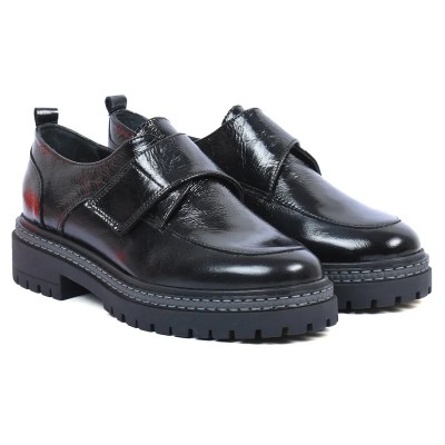 Mocassins femme en cuir noir ANDREA BRUNI AB-360-5-N avec semelle épaisse et design moderne