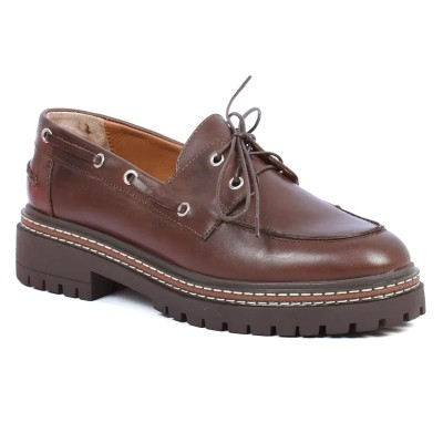Chaussures bateau femme en cuir marron foncé ANDREA BRUNI AB-360-7-MF avec semelle épaisse cousue Chaussures bateau femme en cuir marron foncé ANDREA BRUNI AB-360-7-MF avec semelle épaisse cousue
