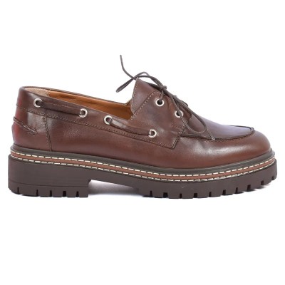 Chaussures bateau femme en cuir marron foncé ANDREA BRUNI AB-360-7-MF avec semelle épaisse cousue Chaussures bateau femme en cuir marron foncé ANDREA BRUNI AB-360-7-MF avec semelle épaisse cousue