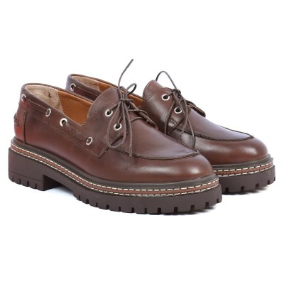Chaussures bateau femme en cuir marron foncé ANDREA BRUNI AB-360-7-MF avec semelle épaisse cousue Chaussures bateau femme en cuir marron foncé ANDREA BRUNI AB-360-7-MF avec semelle épaisse cousue