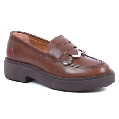Mocassins femme en cuir marron ANDREA BRUNI AB-919-2-M avec détail métallique sur le dessus Mocassins femme en cuir marron ANDREA BRUNI AB-919-2-M avec détail métallique sur le dessus