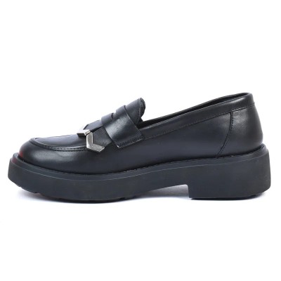 Mocassins femme en cuir noir ANDREA BRUNI AB-919-2-N avec bijou métallique élégant