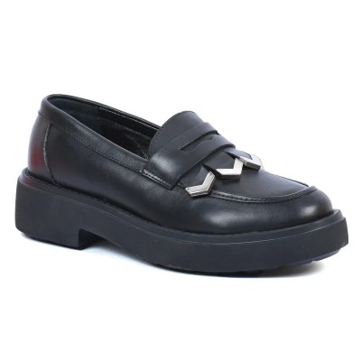 Mocassins femme en cuir noir ANDREA BRUNI AB-919-2-N avec bijou métallique élégant