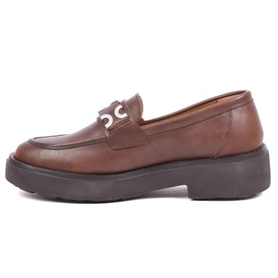 Mocassins femme en cuir marron ANDREA BRUNI AB-919-3-M avec ornement décoratif argenté Mocassins femme en cuir marron ANDREA BRUNI AB-919-3-M avec ornement décoratif argenté