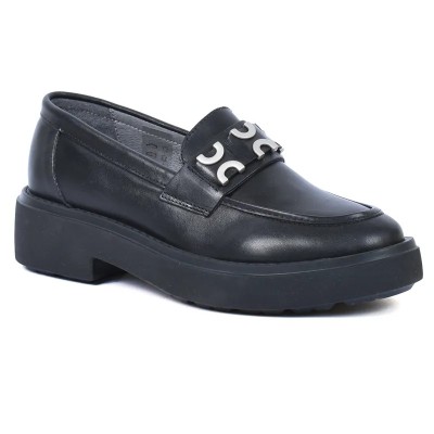 Mocassins femme en cuir noir ANDREA BRUNI AB-919-3-N avec ornement décoratif argenté Mocassins femme en cuir noir ANDREA BRUNI AB-919-3-N avec ornement décoratif argenté