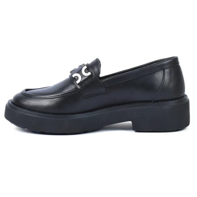Mocassins femme en cuir noir ANDREA BRUNI AB-919-3-N avec ornement décoratif argenté Mocassins femme en cuir noir ANDREA BRUNI AB-919-3-N avec ornement décoratif argenté
