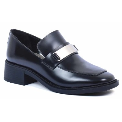 Mocassins femme en cuir noir ANDREA BRUNI AB-161-2-ABRAN avec bande dorée et talon moyen Mocassins femme en cuir noir ANDREA BRUNI AB-161-2-ABRAN avec bande dorée et talon moyen