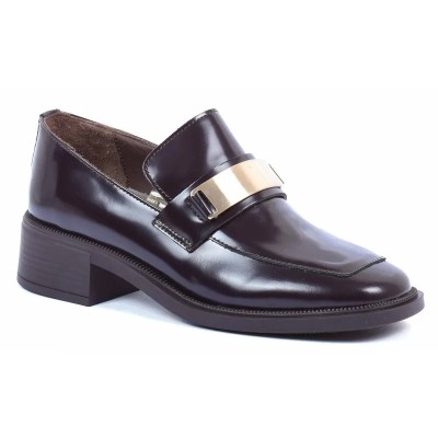 Mocassins femme en cuir marron ANDREA BRUNI AB-161-2-ABRAM avec bande dorée et talon élégant Mocassins femme en cuir marron ANDREA BRUNI AB-161-2-ABRAM avec bande dorée et talon élégant