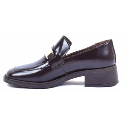 Mocassins femme en cuir marron ANDREA BRUNI AB-161-2-ABRAM avec bande dorée et talon élégant Mocassins femme en cuir marron ANDREA BRUNI AB-161-2-ABRAM avec bande dorée et talon élégant