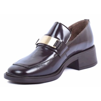 Mocassins femme en cuir marron ANDREA BRUNI AB-161-2-ABRAM avec bande dorée et talon élégant Mocassins femme en cuir marron ANDREA BRUNI AB-161-2-ABRAM avec bande dorée et talon élégant
