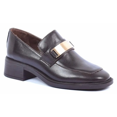 Mocassins femme en cuir marron ANDREA BRUNI AB-161-2-M avec bande dorée et semelle élégante Mocassins femme en cuir marron ANDREA BRUNI AB-161-2-M avec bande dorée et semelle élégante