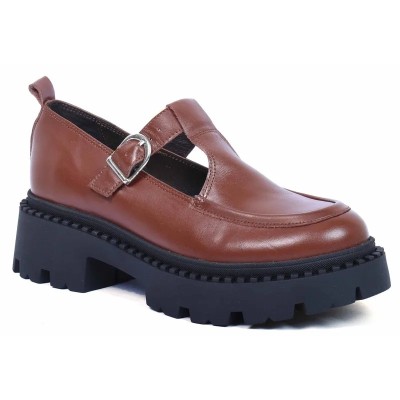 Mocassins femme en cuir marron ANDREA BRUNI AB-SPIKE-3-M avec semelle plateforme moderne et bande élastique Mocassins femme en cuir marron ANDREA BRUNI AB-SPIKE-3-M avec semelle plateforme moderne et bande élastique
