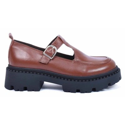 Mocassins femme en cuir marron ANDREA BRUNI AB-SPIKE-3-M avec semelle plateforme moderne et bande élastique Mocassins femme en cuir marron ANDREA BRUNI AB-SPIKE-3-M avec semelle plateforme moderne et bande élastique