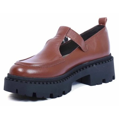 Mocassins femme en cuir marron ANDREA BRUNI AB-SPIKE-3-M avec semelle plateforme moderne et bande élastique Mocassins femme en cuir marron ANDREA BRUNI AB-SPIKE-3-M avec semelle plateforme moderne et bande élastique