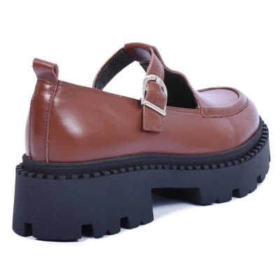 Mocassins femme en cuir marron ANDREA BRUNI AB-SPIKE-3-M avec semelle plateforme moderne et bande élastique Mocassins femme en cuir marron ANDREA BRUNI AB-SPIKE-3-M avec semelle plateforme moderne et bande élastique
