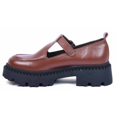Mocassins femme en cuir marron ANDREA BRUNI AB-SPIKE-3-M avec semelle plateforme moderne et bande élastique Mocassins femme en cuir marron ANDREA BRUNI AB-SPIKE-3-M avec semelle plateforme moderne et bande élastique