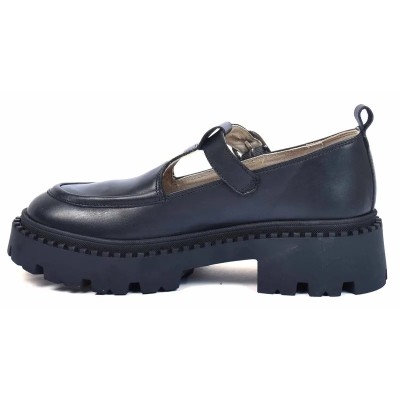 Mocassins femme en cuir noir ANDREA BRUNI AB-SPIKE-3-N avec semelle plateforme et bande élastique Mocassins femme en cuir noir ANDREA BRUNI AB-SPIKE-3-N avec semelle plateforme et bande élastique