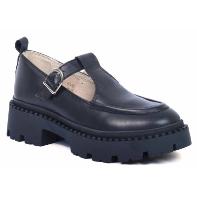 Mocassins femme en cuir noir ANDREA BRUNI AB-SPIKE-3-N avec semelle plateforme et bande élastique Mocassins femme en cuir noir ANDREA BRUNI AB-SPIKE-3-N avec semelle plateforme et bande élastique
