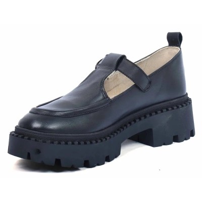 Mocassins femme en cuir noir ANDREA BRUNI AB-SPIKE-3-N avec semelle plateforme et bande élastique Mocassins femme en cuir noir ANDREA BRUNI AB-SPIKE-3-N avec semelle plateforme et bande élastique