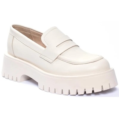 Mocassins femme ANDREA BRUNI MC-M4-BG en cuir beige avec semelle crantée épaisse ton sur ton