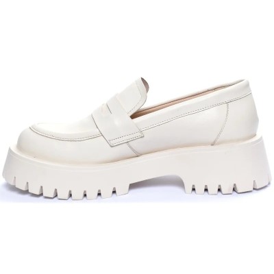 Mocassins femme ANDREA BRUNI MC-M4-BG en cuir beige avec semelle crantée épaisse ton sur ton