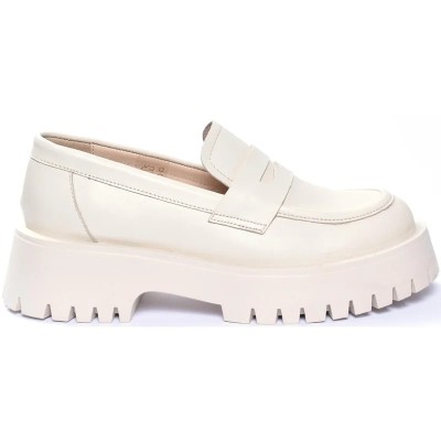 Mocassins femme ANDREA BRUNI MC-M4-BG en cuir beige avec semelle crantée épaisse ton sur ton