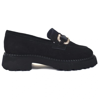 Mocassins femme noirs en daim avec semelle plateforme et boucle dorée – CityMode.tn
