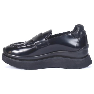 Mocassins femme en cuir verni noir avec semelle compensée moderne – CityMode.tn