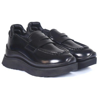 Mocassins femme en cuir verni noir avec semelle compensée moderne – CityMode.tn