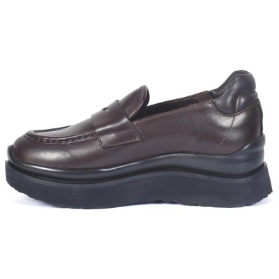 Mocassins femme en cuir marron avec semelle compensée confortable – CityMode.tn