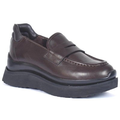 Mocassins femme en cuir marron avec semelle compensée confortable – CityMode.tn
