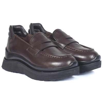 Mocassins femme en cuir marron avec semelle compensée confortable – CityMode.tn