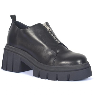 Chaussures femme en cuir noir avec semelle épaisse et fermeture zippée – CityMode.tn